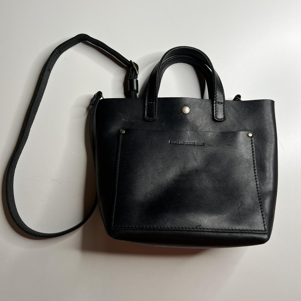 Portland Leather Goods Black Leather Small Crossbody Tote Bag Handbag